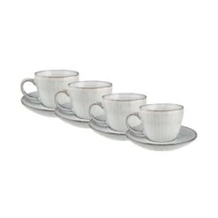 4x Kaffeetasse Mit Untertasse 270ml HENLEY In Hellgrau