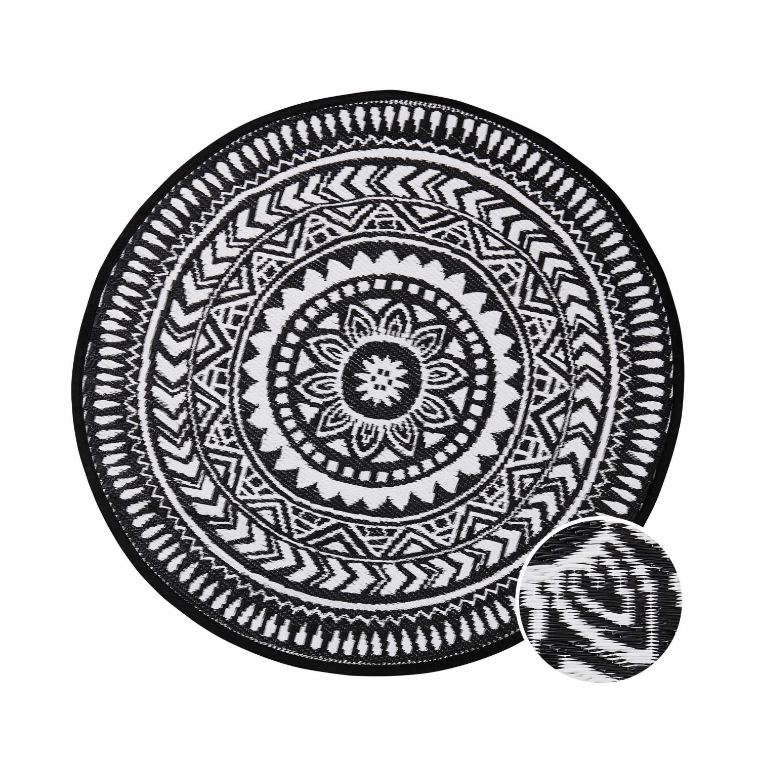 In- & Outdoor-Teppich Ø118cm COLOUR CLASH In Schwarz-Weiß 1 In- & Outdoor-Teppich Ø118cm COLOUR CLASH In Schwarz-Weiß