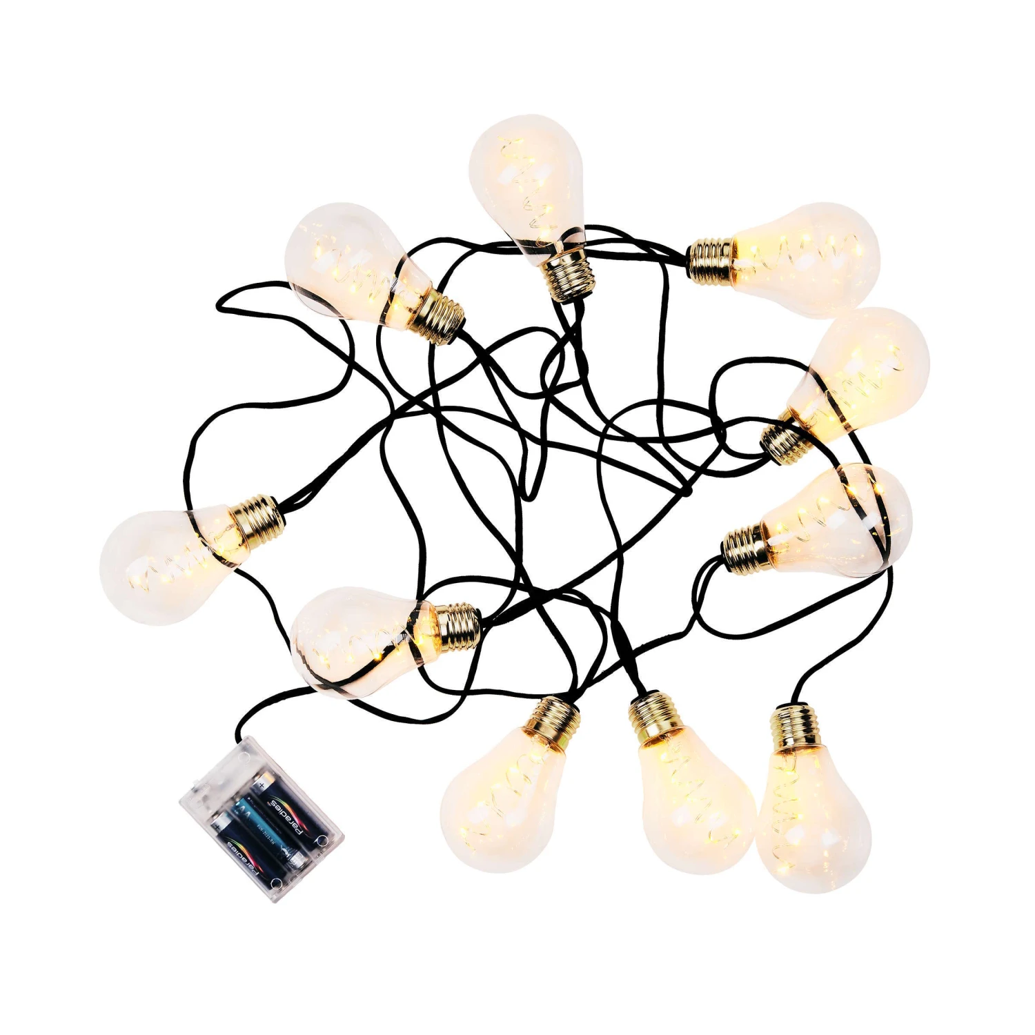 LED Lichterkette Mit Naturseil 10 Lichter, Batteriebetrieben BULB LIGHTS In Schwarz 2 LED Lichterkette Mit Naturseil 10 Lichter, Batteriebetrieben BULB LIGHTS In Schwarz – Bild 2