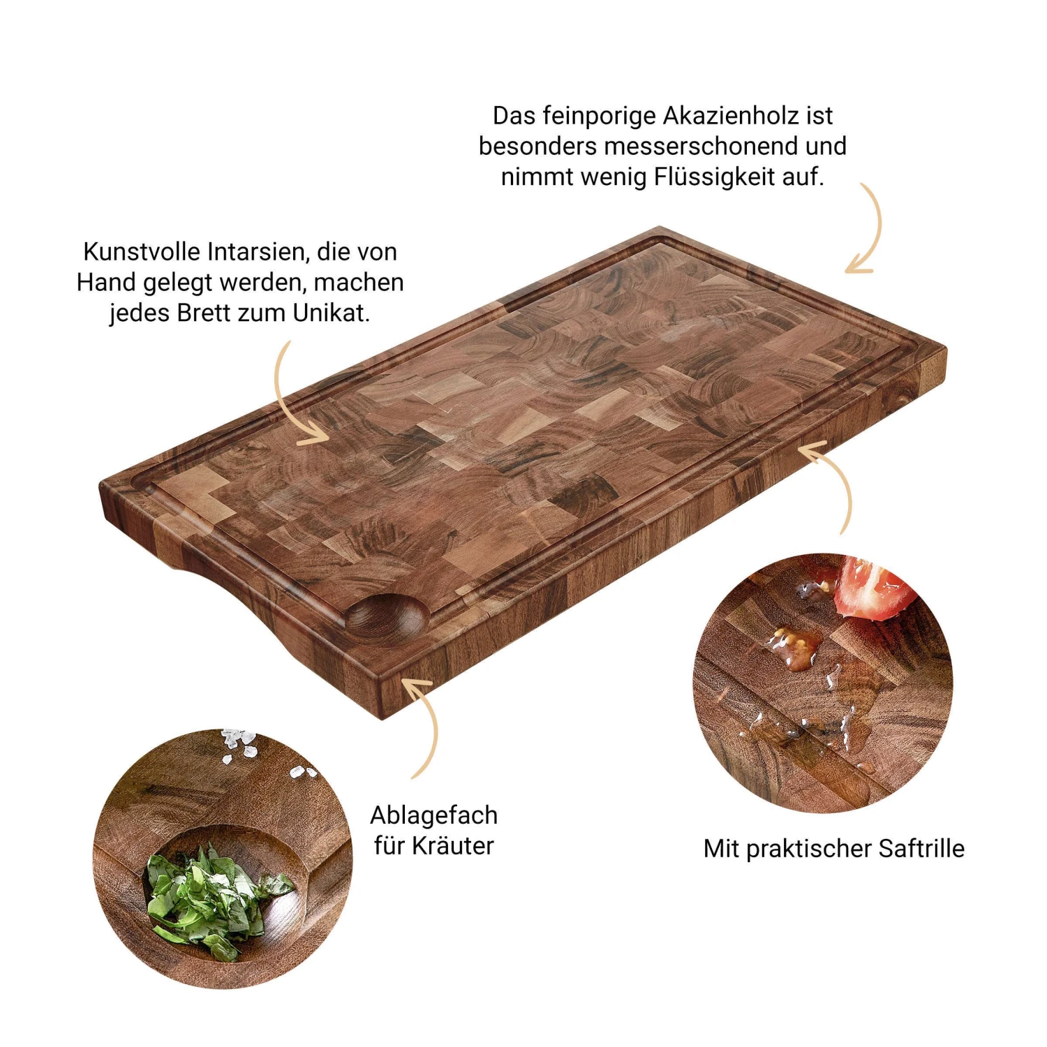 Schneidebrett Mit Saftrille Und Intarsien L 50 X B 27cm ACACIA In Braun 3 Schneidebrett Mit Saftrille Und Intarsien L 50 X B 27cm ACACIA In Braun – Bild 3