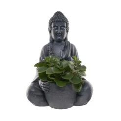 Statue Mit Blumentopf Höhe 69cm BUDDHA In Dunkelgrau -Butlers butlers statue mit blumentopf hohe 69cm buddha in dunkelgrau 2