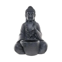 Statue Mit Blumentopf Höhe 69cm BUDDHA In Dunkelgrau